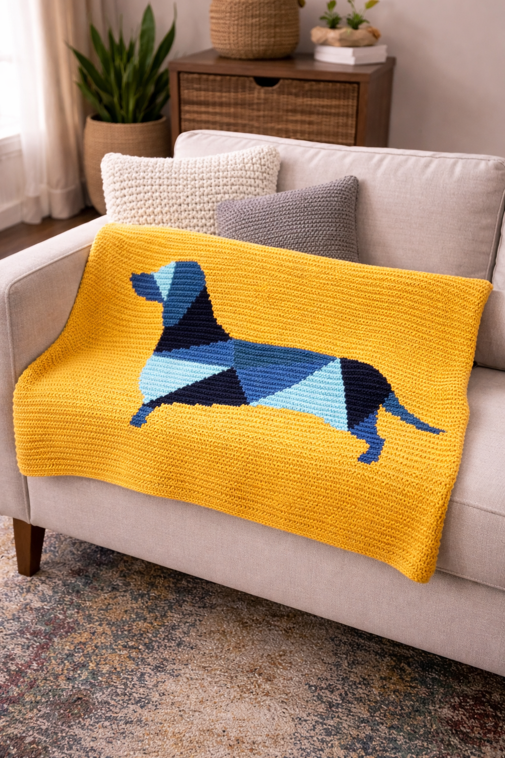 Geometric Dachshund Crochet Blanket